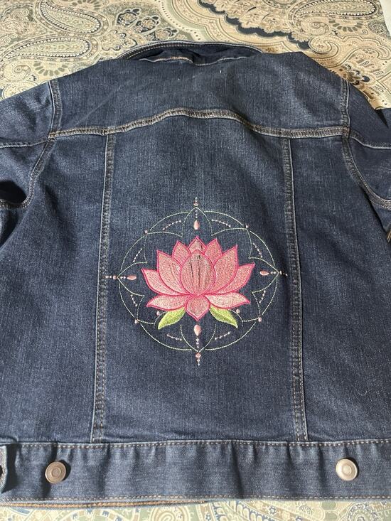 Time and Tru Jackets & Blazers - Custom Embroidered Denim Jacket Time & Tru Medium Boho Pink Lotus Mandala Ripple